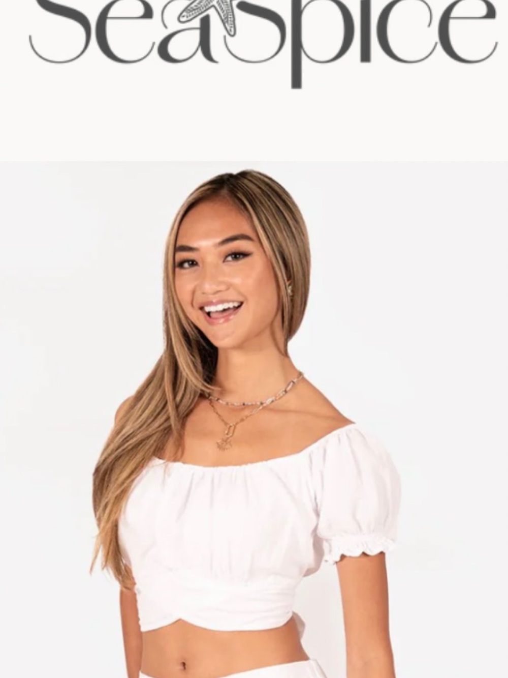 SeaSpice White Puff Sleeve Crop Top - XL